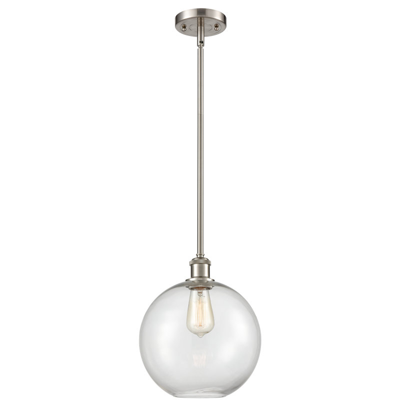 Luminaire suspendu sphère 1 lumière Baran, Ampoule non incluse, Transparent, Nickel satiné brossé