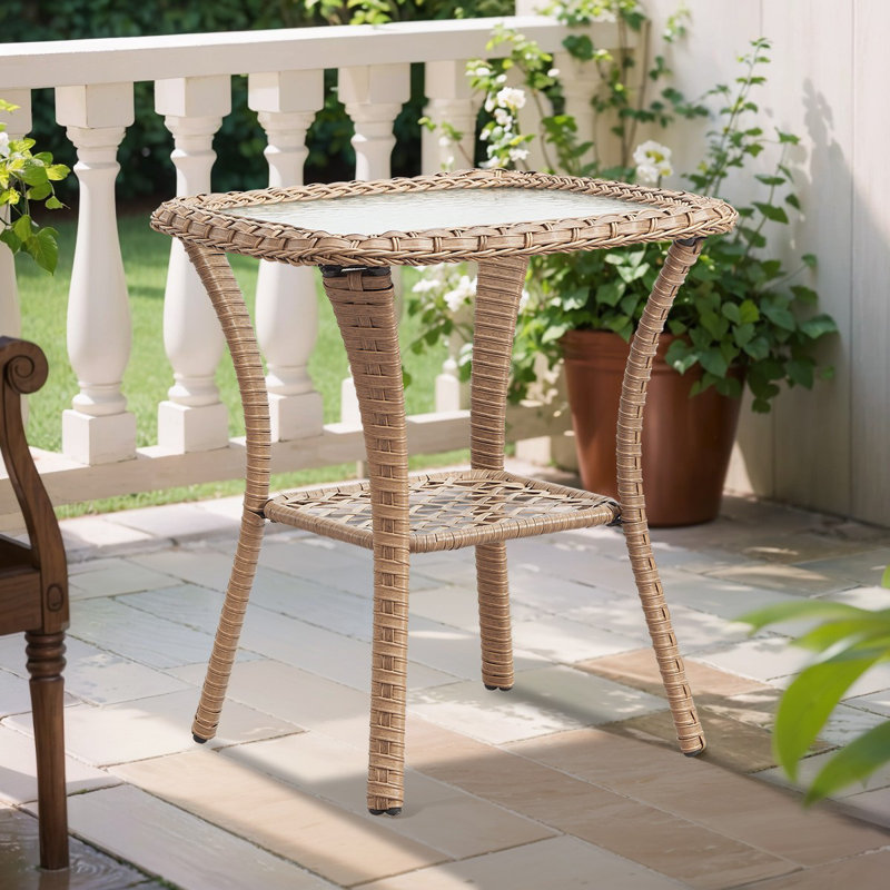 Bonia Wicker Rattan Side Table With Built-In Glass, Yellow