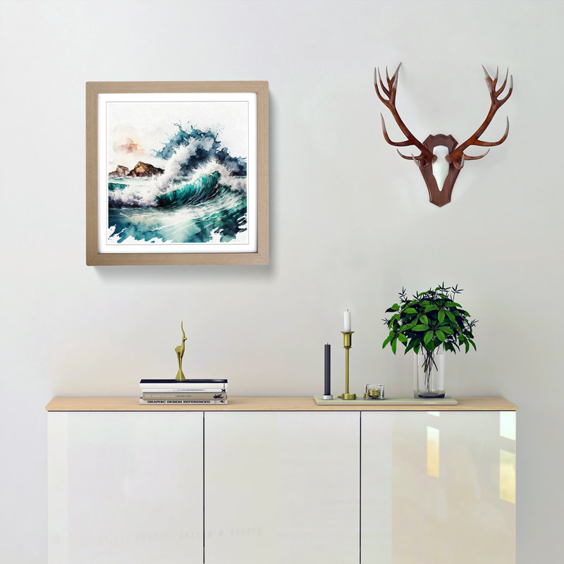 Ocean Watercolour No.1 - Framed Print, Oak