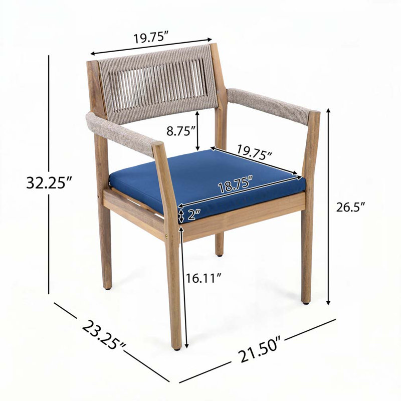 Acacia Wood Outdoor Dining Chairs, Navy