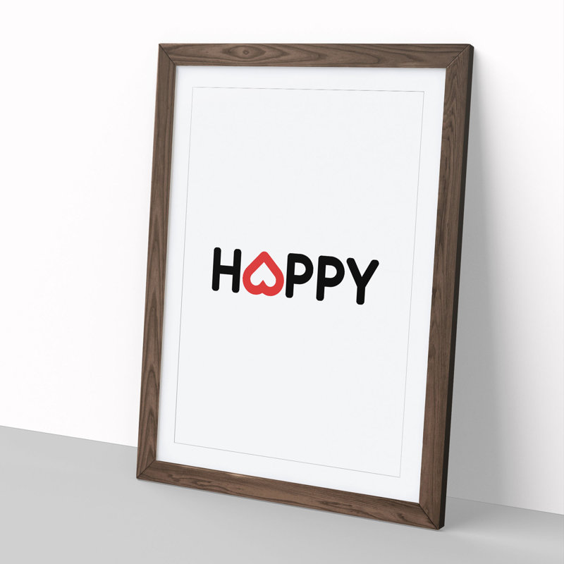 Happy - Picture Frame Typography, 36cm H x 27cm W x 2cm D, Walnut Framed