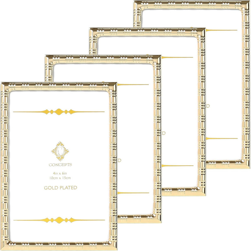 Ensemble de 4 cadres photo en métal doré texturé 4 po x 6 po pour mur et table
