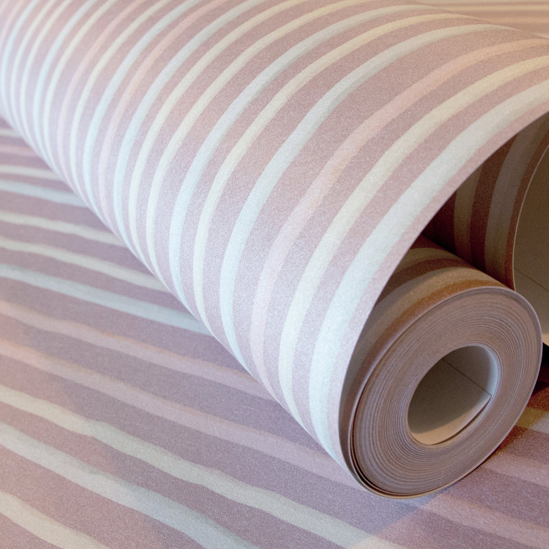 Alecxander Smooth Glitter Stripes 10.05m x 53cm Wallpaper Roll, Dark Rose