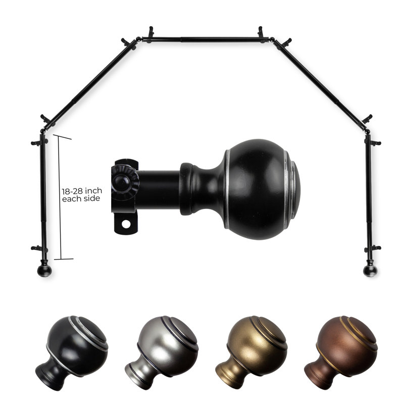 Tringle à rideaux à 5 côtés pour la baie vitrée Jaylin - laiton antique 13/16 po, Noir, 28 po à 48 po (chaque côté)