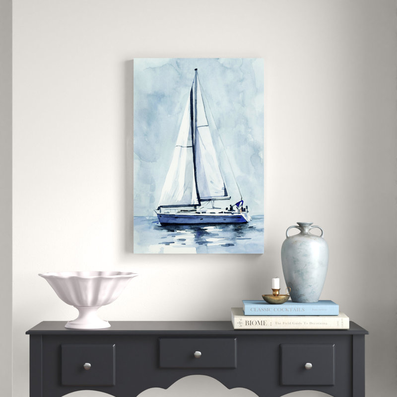 " Lone Sailboat I ", 30" H x 20" W x 1.25" D, No, Wrapped Canvas
