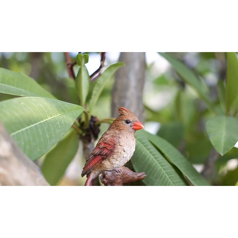 Female Cardinal on Stump Polyresin Garden Statue