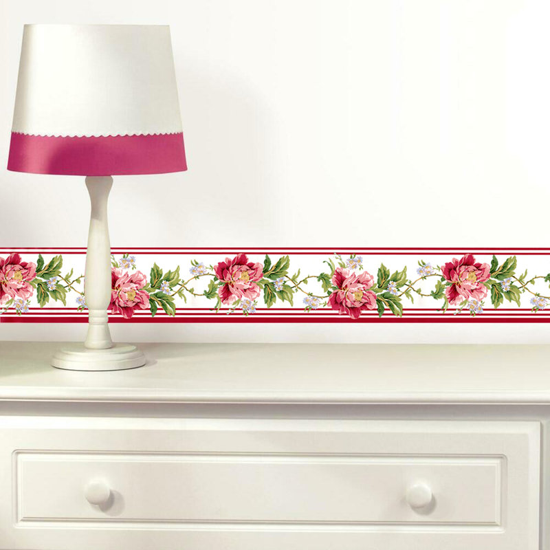 Cabbage Rose Floral Wallpaper Border
