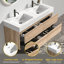 Meuble-lavabo mural flottant 60 po avec lavabo à quartz blanc, tiroirs en chêne brut, couleur noyer, poignée cachée, charnières de tiroir à fermeture en douceur, meuble-lavabo à finition eau de qualité E0, meuble-lavabo double Mid-Century-133043687-133043691-133043688