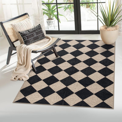Tapis d'extérieur à carreaux en jute 3X5 Colette