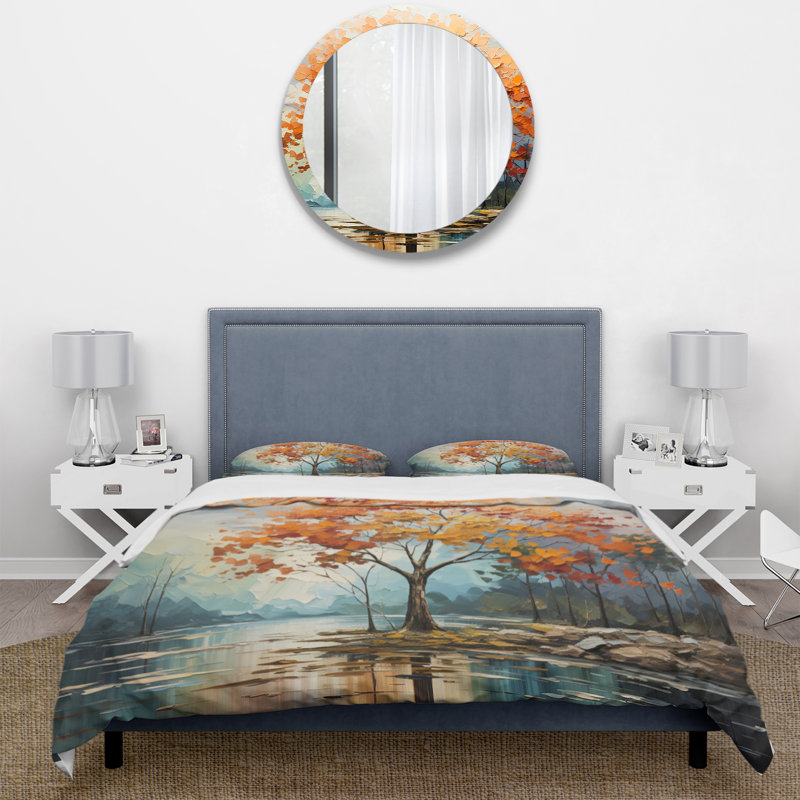Ensemble de housse de couette à motif floral orange érable orange Majestic I, Housse de couette pour très grand lit et 2 très