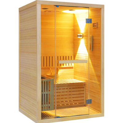 Canadian Hemlock Wooden Saunas Home Spa Room 2-3 Person Traditional Wet Or Dry Indoor Saunas With 6kw Heater,rocks, Water Bucket, Ladle, Led Lights