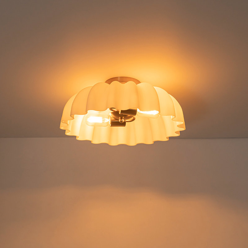 2-Light Matte Pleated Glass Semi-Flush Mount