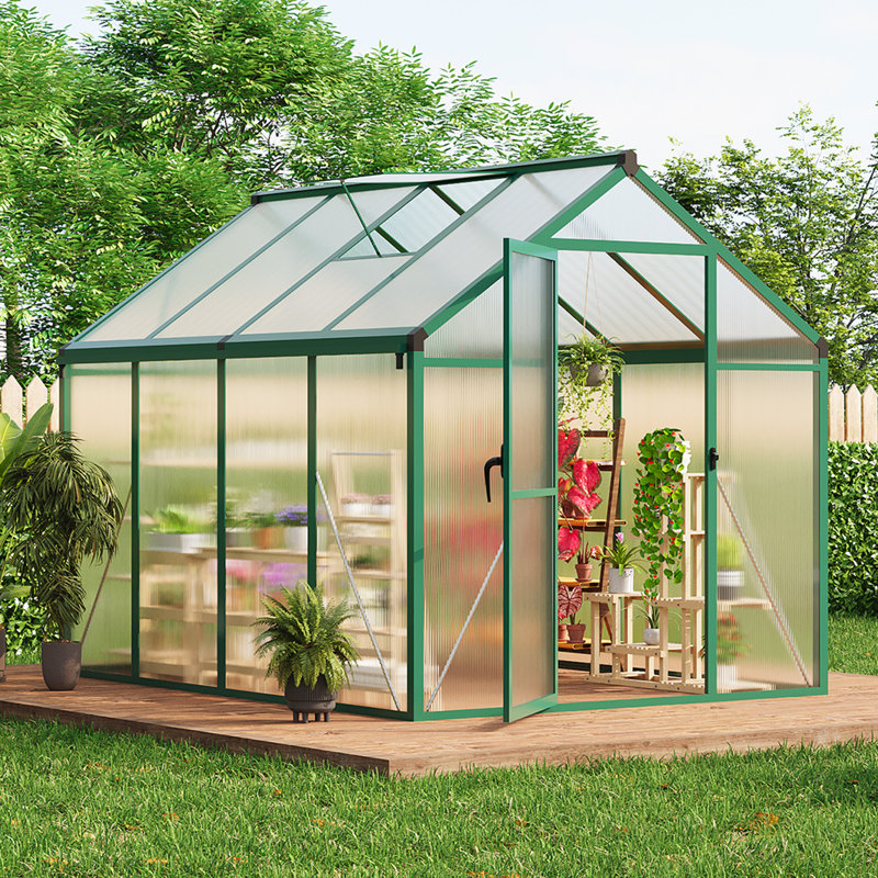 6X6 Ft Polycarbonate Greenhouse Sunroom with Aluminum Frame, Outdoor Greenhouse for Vegetables Herbs Flowers, Lockable Door & Adjustable Roof Vent, Patio Backyard Greenhouse Kit for Gardening, Green