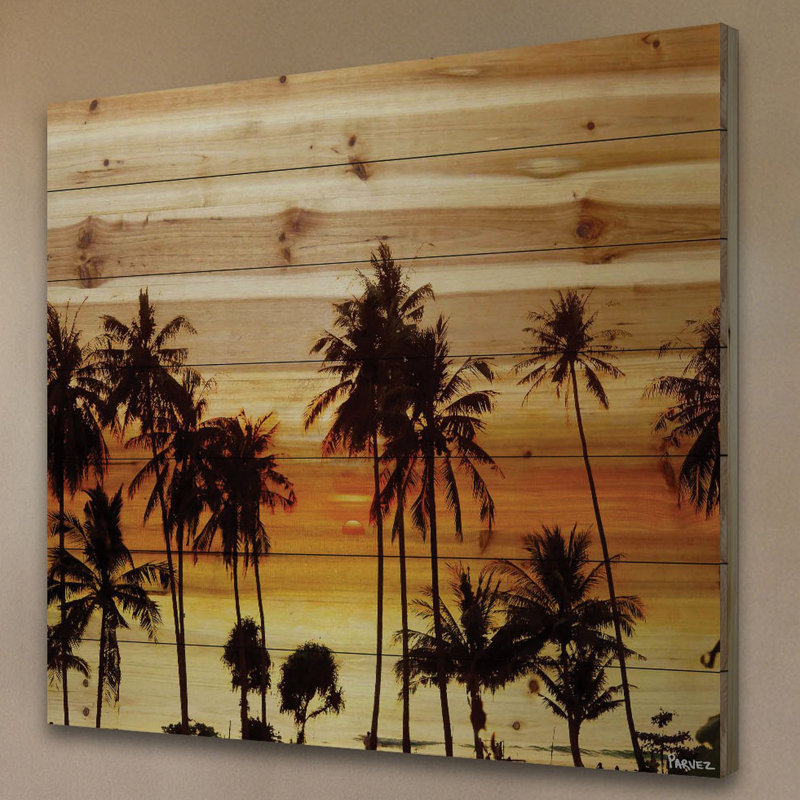 «Palms In The Sun» par Parvez Taj, reproduction d'art sur bois de pin naturel, H 40 po x l 40 po x P 1,5 po