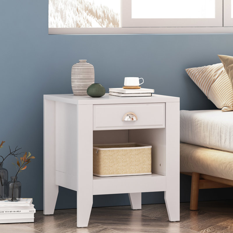 Table de chevet blanche en simili bois avec tiroir fonctionnel, l 20,46 po x P 19,23 po, H 24,18 po en matériau, 21 po x 19,2 po x 24