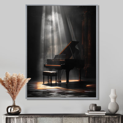 Grey Monochrome Piano Spotlight - Music Wall Decor