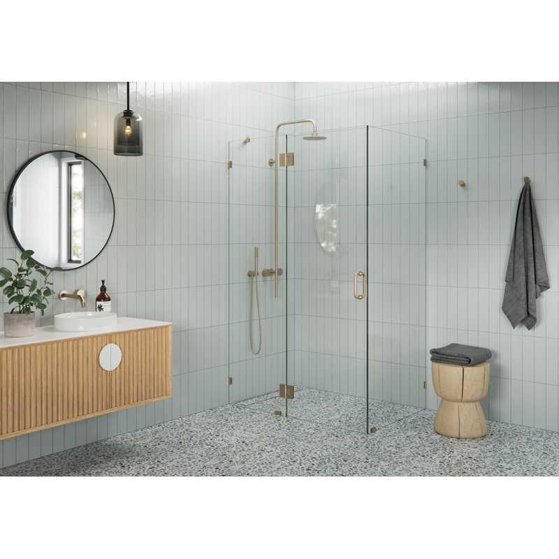 Halo 47.5 in. x 34.5 in. x 78 in. 90-degree Fully Frameless Glass Hinged Shower Enclosure, Brushed Bronze