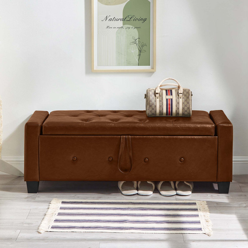 Banc capitonné rembourré avec rangement spacieux pour le salon de la chambre à coucher, couloir polyvalent, facile à assembler et à nettoyer