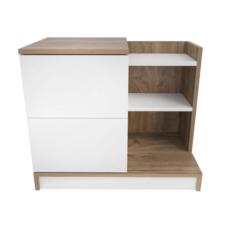 Modern Nightstand, White & Oak, 28.3 x 17.7 x 23.6 Inches | 100% Melamine Coated Particle Board, Thickness: 0.7 Inches | Stylish and Functional Design for Bedroom or Living Room, Perfect for Storage and Décor