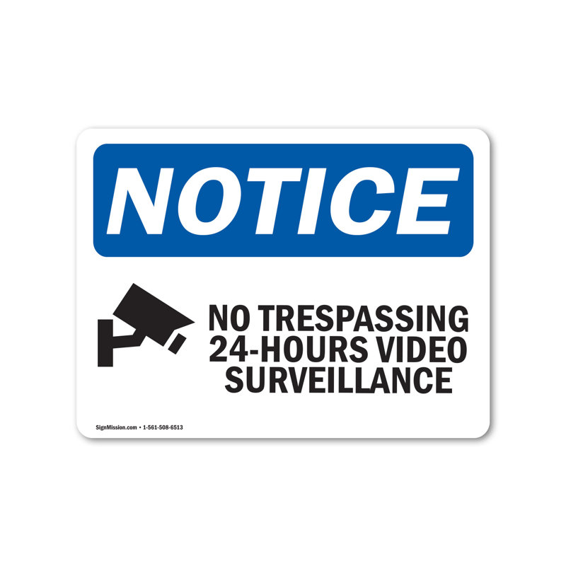 «No Trespassing», enseigne vidéo 24 heures avec symbole 5 po x 3,5 po