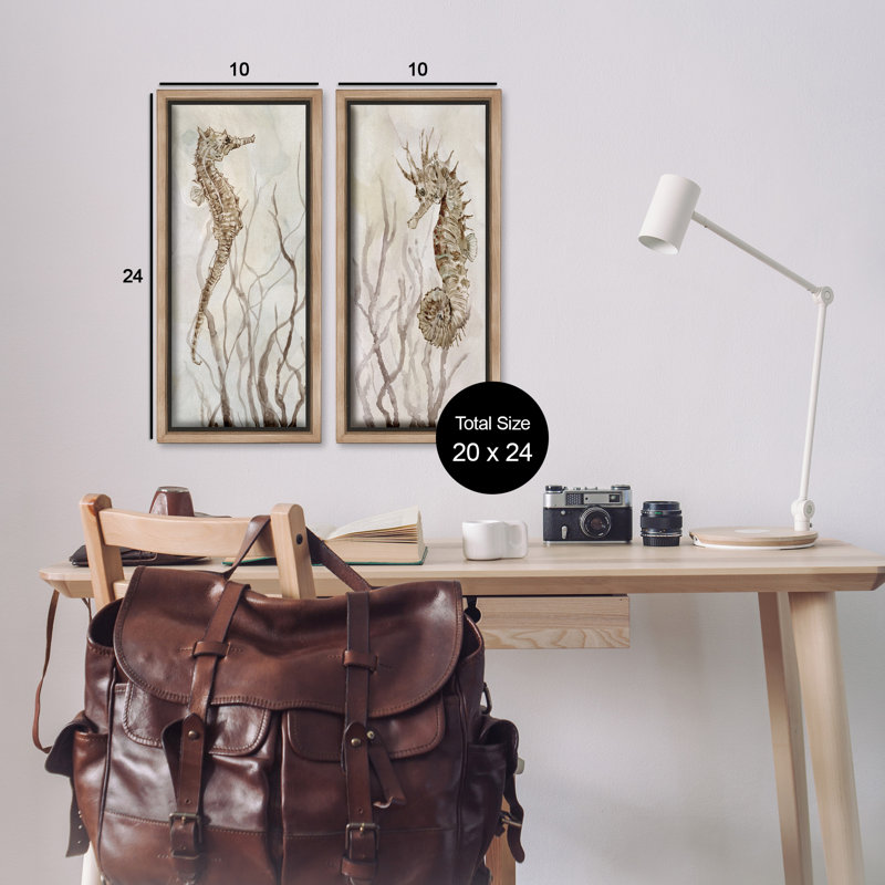 «Enchanted Sea Horse & Ocean Algae», ensemble de 2 toiles flottantes encadrées par Carol Robinson, H 25 po x l 11 po