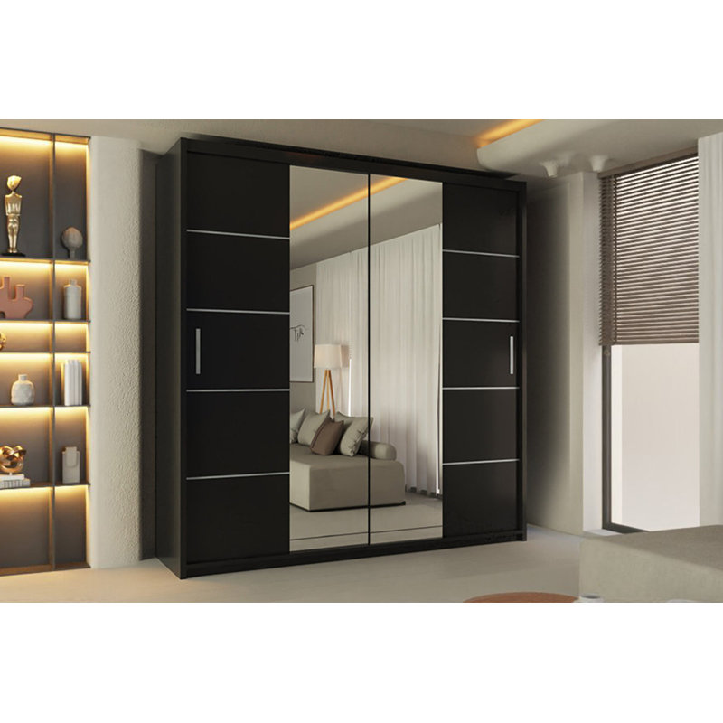 Higham 2 Door Manufactured Wood Wardrobe, 217cm H x 150cm W x 62cm D, Black