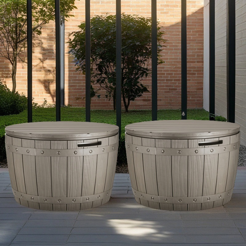 Boîte de rangement ronde 33 gallons (ensemble de 2), Brun