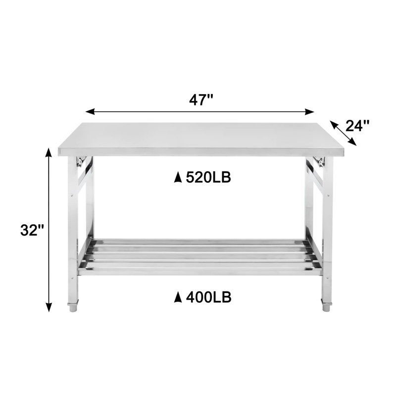 48 po x 24 po Table de travail pliante en acier inoxydable pour la cuisine commerciale, le restaurant et le garage