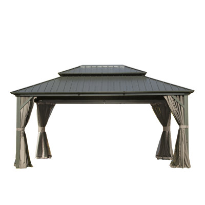 12' x 16' Hardtop Gazebo with Galvanized Steel Roof, Aluminum Frame Outdoor Pavilion in Gray