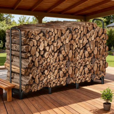 Support à bois de chauffage robuste de 6 pi pour une utilisation intérieure et extérieure, organisateur de rangement pour bûches en métal avec capacité de poids élevée et finition thermolaquée résistante à la rouille