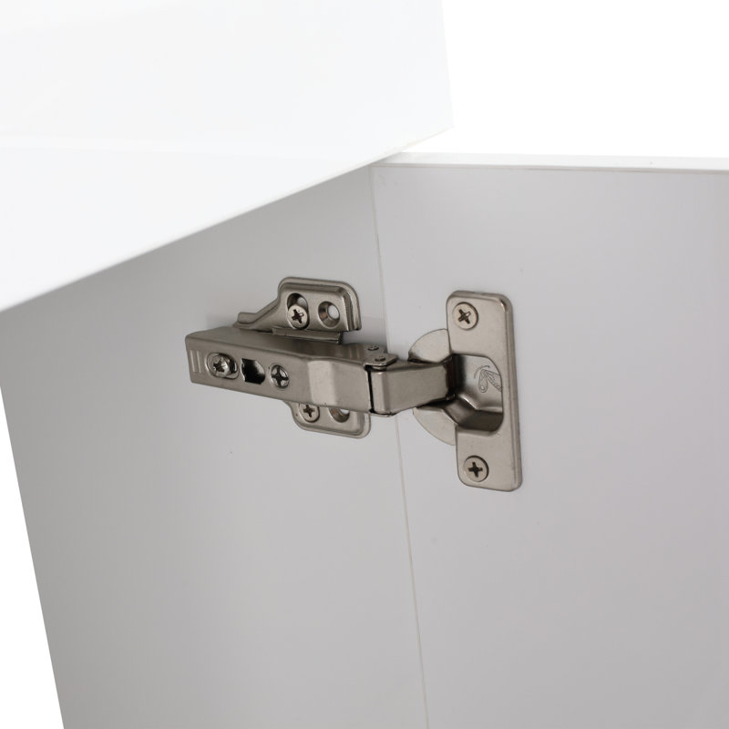 Meuble-lavabo à fermeture en douceur avec lavabo et support de rangement, 16 po pour petite salle de bain, Blanc brillant