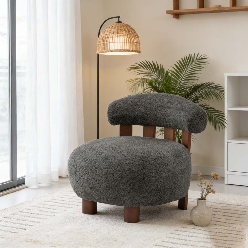 Modern Boucle Fabric Accent Chair, Dark Grey