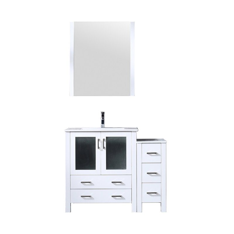 42 po Meuble-lavabo de salle de bain blanc, armoire latérale, comptoir en céramique, robinet, miroir 28 po