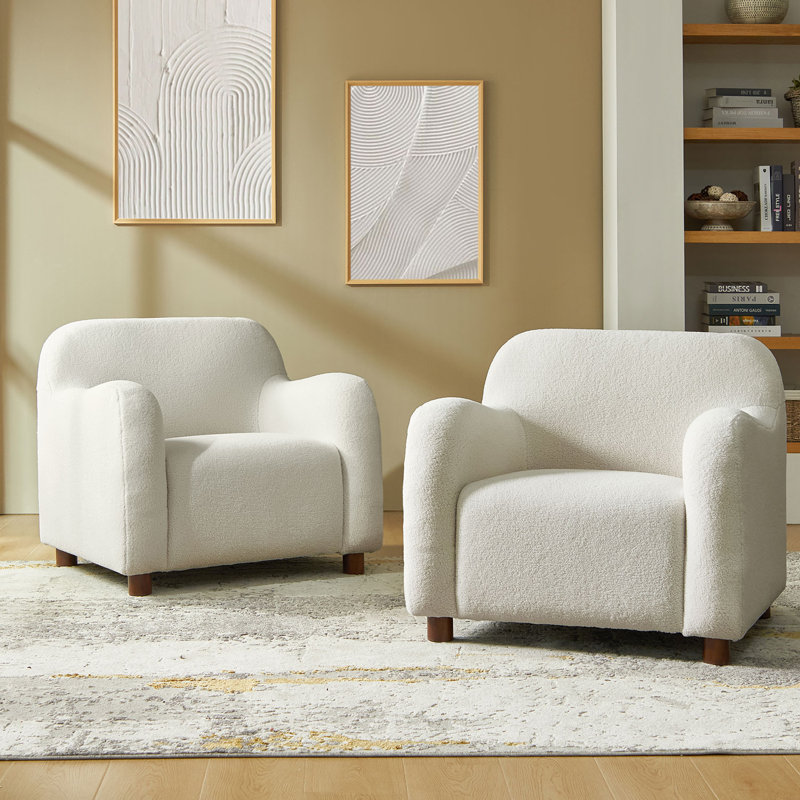 Fauteuil rembourré en laine d'agneau de 35 po de large avec pieds en bois massif Berken, Lingot d'or