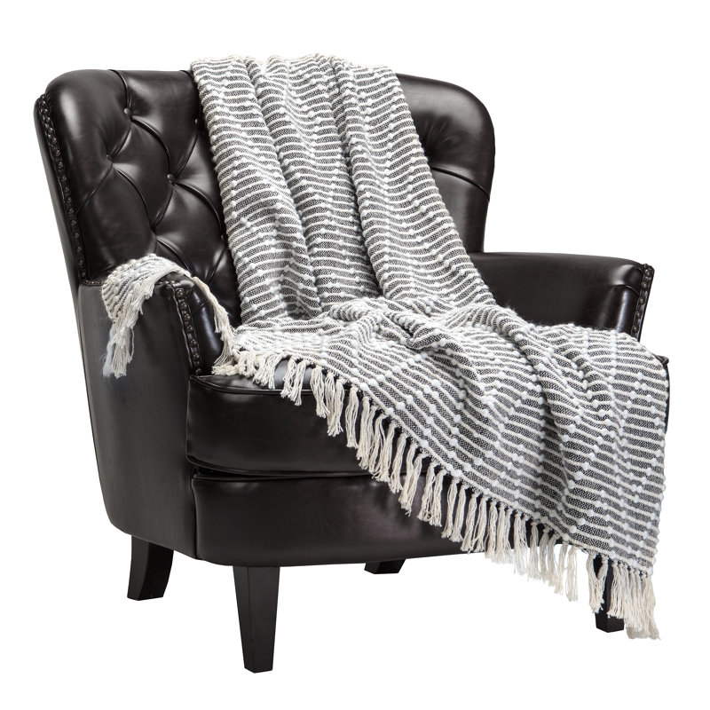 Jeté en coton doux orné, Noir