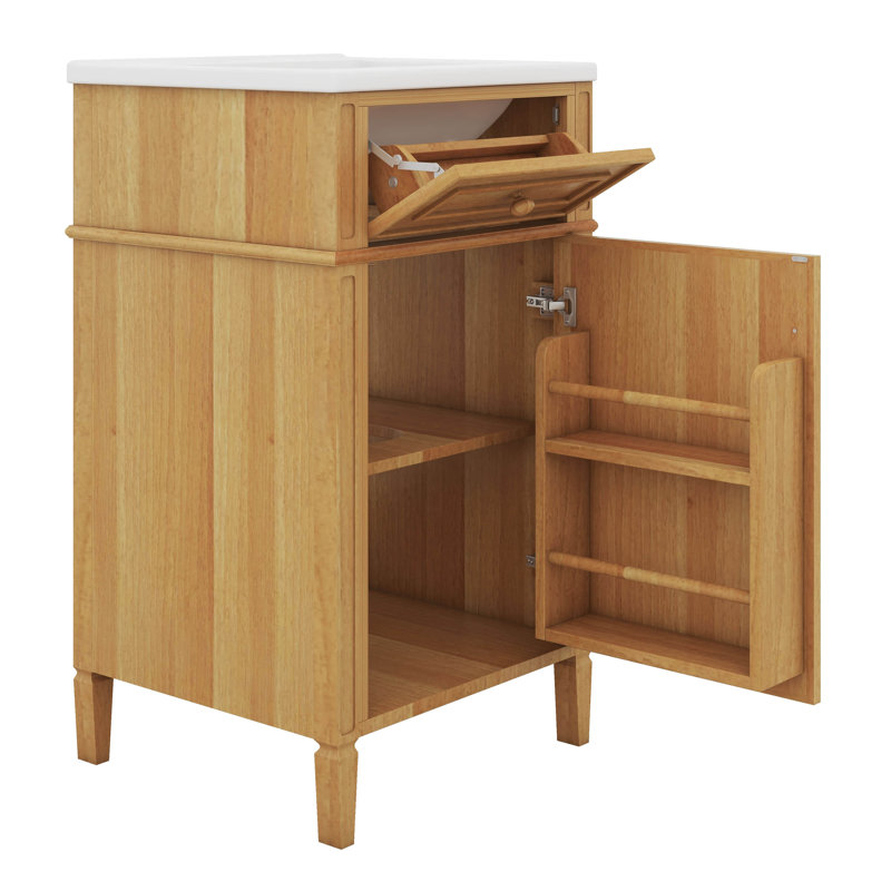 Meuble-lavabo de 20 po avec lavabo, tablette réglable, tiroir inclinable, poignées en bois, armoire autoportante avec pieds en bois massif