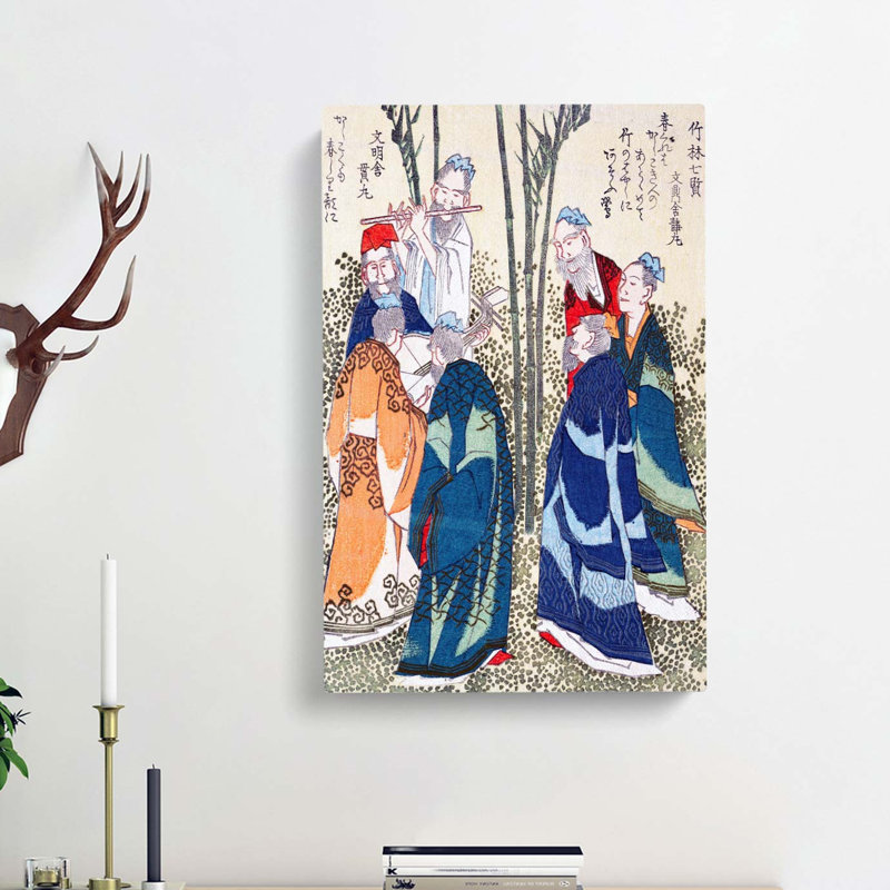 Seven Sages In The Bamboo Grove by Yashima Gakutei - Wrapped Canvas Painting, 50cm H x 35cm W x 3cm D