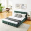 Grand lit tapissier, cadre de lit rembourré confortable, tissu chenille, avec tête de lit et cadre de lit solide. Avec tiroir pour le rangement - Vert (88,5 po x 68,5 po x 31 po)-2037802664-2037802669