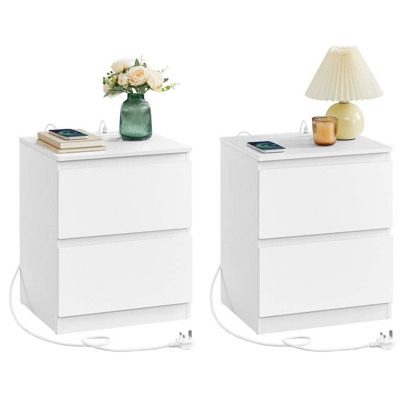 KAILYN Collection - Nightstands With Charging Station, Set Of 2 Bedside Tables With Drawers, Side End Tables, 2 AC Outlets, 2 USB Ports, For Living Room, Bedroom, Study