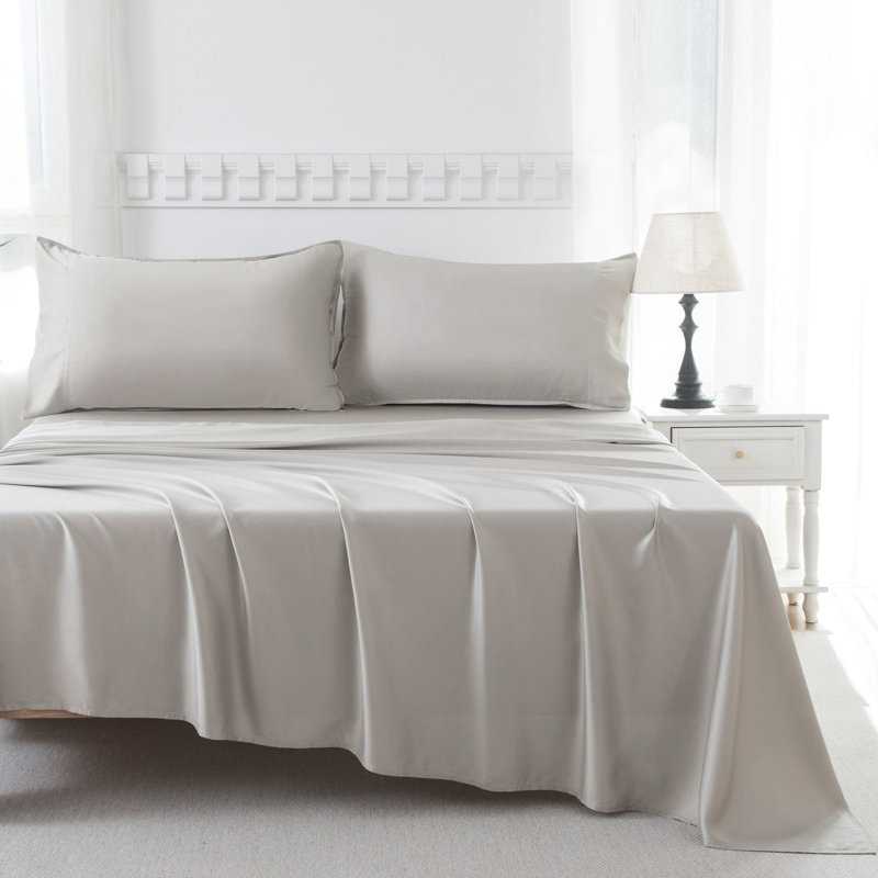 Rayon From Bamboo Sheet Set 400TC Sateen Bedding with Deep Pocket Fitted Sheet, Cal King, Khaki