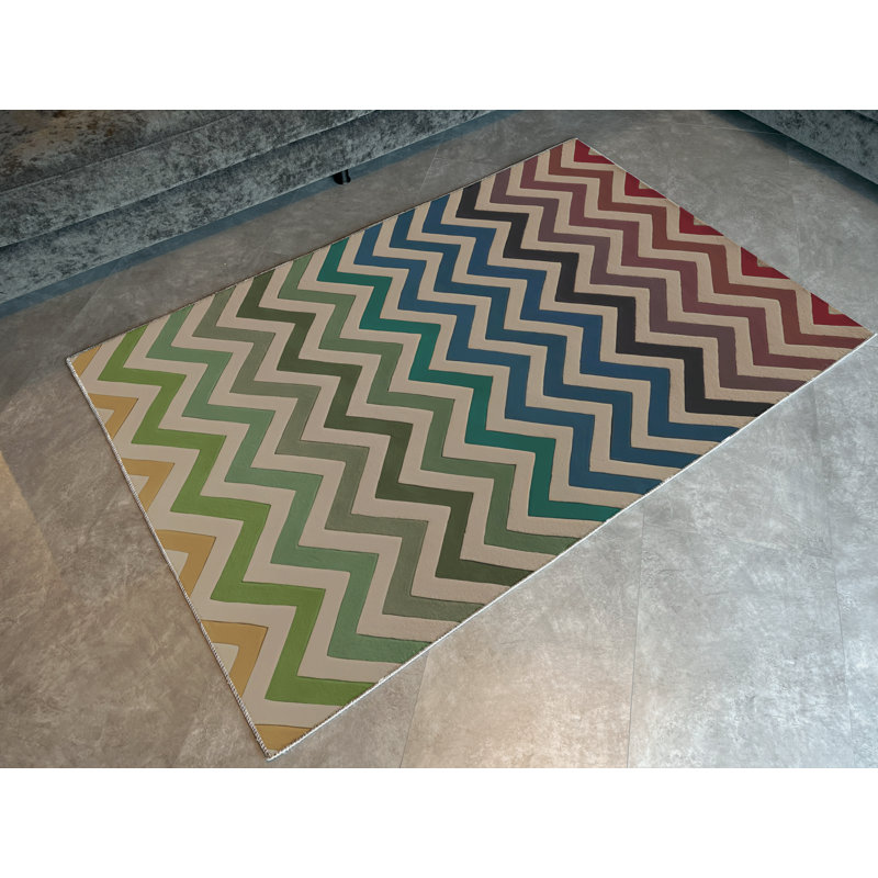 Tapis décoratif moderne multicolore à motif géométrique en zigzag, Rectangle 4 pi 11,06 po x 9 pi 10,11 po