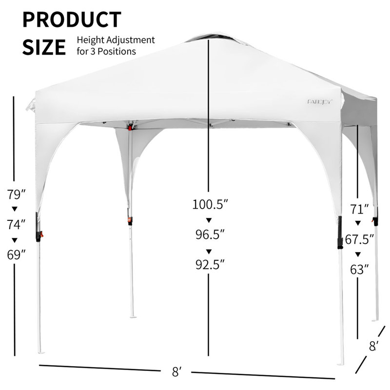 Auvent escamotable en acier, Blanc, 8 pi L 8 pi. D