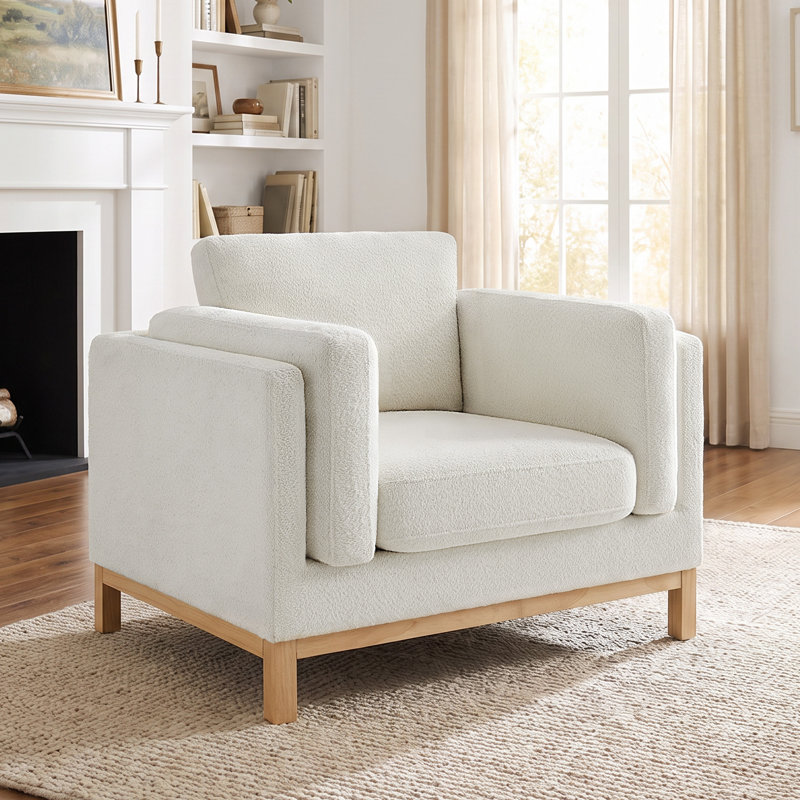 Chanequa 41.34In Oversized Upholstered Accent Chair, White Boucle