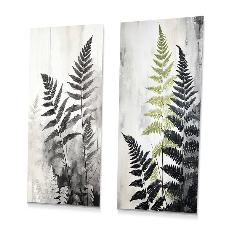 Black Ferns Serene Retreat - Ensemble de 2 impressions de fougères en métal, H 32 po x l 32 po