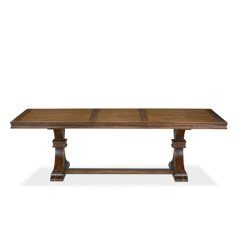 Antique Walnut Rectangular Dining Table Set with Willow Green Button-Tufted Chairs