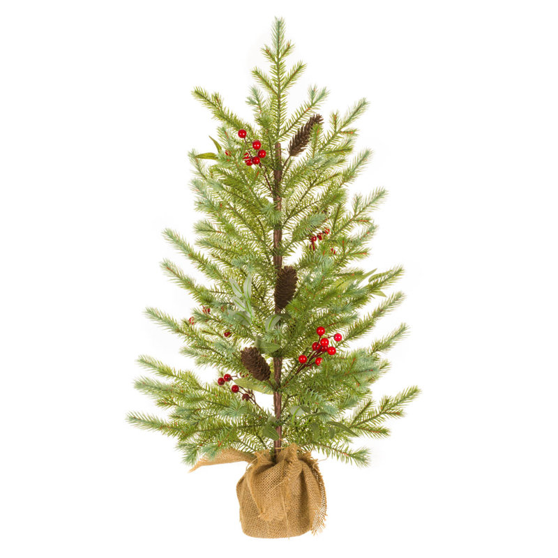 Sapin de table vert sapin baumier avec base houx et ciment vert