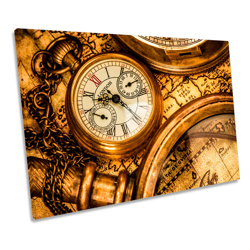 Antique Pocket Watch Map - Wrapped Canvas Art Prints, 30.5cm H x 45.7cm W