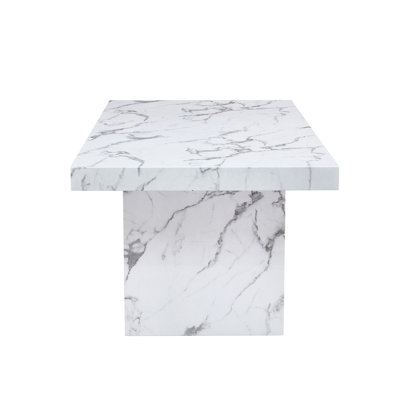 Marble Pattern White Dining Table For Multiple Uses, 8 - 10 Seater, 3.5 Inches Thick Tabletop, Fits Kitchen And Restaurant, Easy Assembly In 15 Minutes Luxurious Table, Multi Purpose Family Dinners