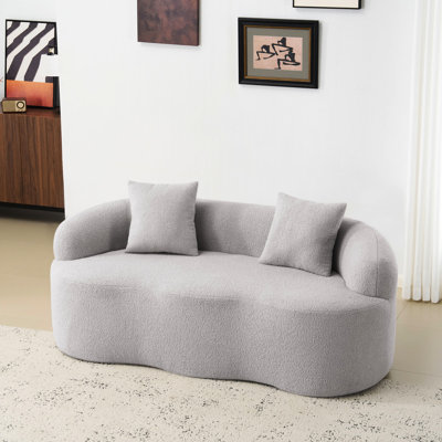 Grey Curved Compression With Round Armrest, 2 - Seat For Small Spaces In Any Room, No Assembly, Easy Maintenance, Ergonomic Design , Pillows, Ideal Bedroom And Office, Stylish Comfortable, High