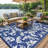 Waterproof Outdoor Rug 8x10 for Patio, Foldable Reversible Modern Area Rug, Large Plastic Straw Mat for Camping, RV, Porch, Backyard, Deck, Picnic, Beach, Blue & White-2045556073